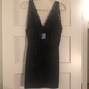 NWT Free People Black Viper Velvet & Lace V neck Mini Dress Size Large
